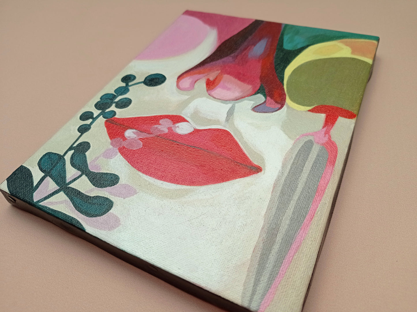 alle drei Bilder der Serie, gerahmte Acrylbilder, kleine Bilder, farbenfrohe Acrylmalerei, Acrylmalerei der Augen, rot, rosa, blau, grün, abstrakt, symbolisch