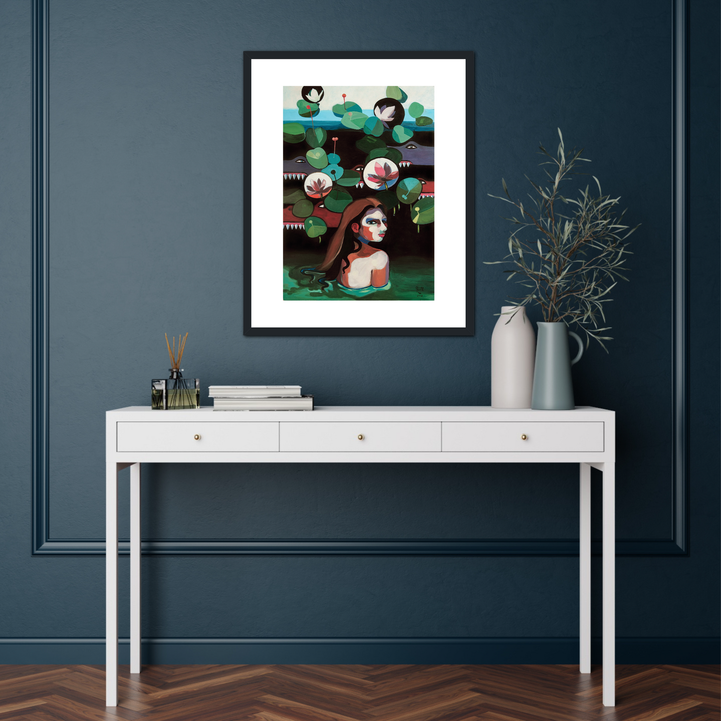 'Mit Krokodilen Schwimmen' Fine-Art-Druck