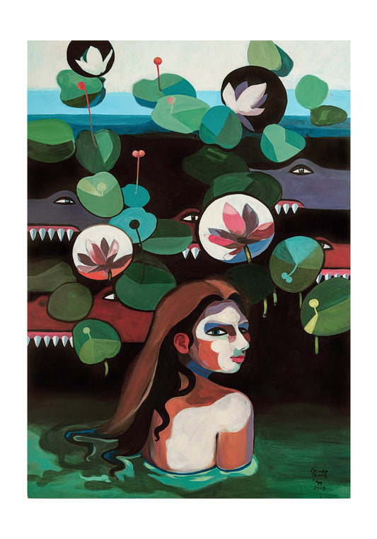 'Mit Krokodilen Schwimmen' Fine-Art-Druck